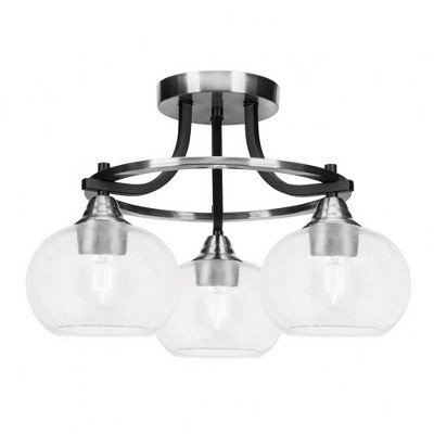 Toltec Lighting Paramount 3 - Light Flush Mount in  Matte Black/Brushed Nickel with 7" Clear Bubble Shade