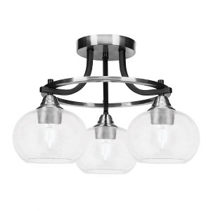 Toltec Lighting Paramount 3 - Light Flush Mount in  Matte Black/Brushed Nickel with 7" Clear Bubble Shade - 1 of 1