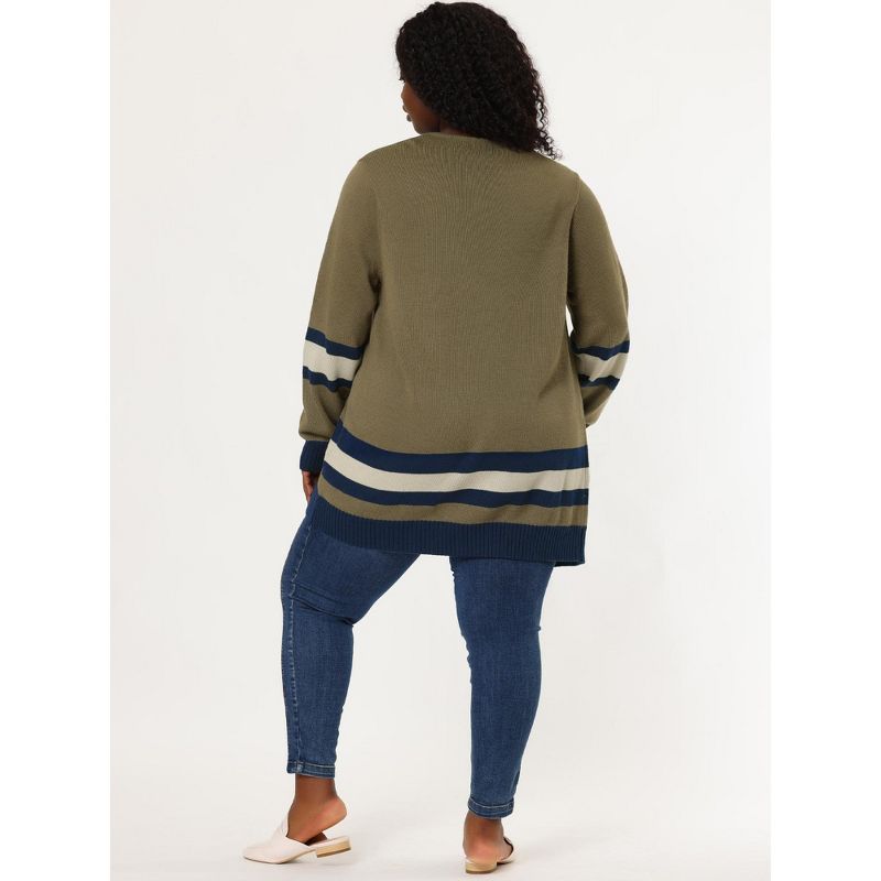 Agnes Orinda Women's Plus Size Multi Striped Open Front Sweater Cardigan, 6 of 8