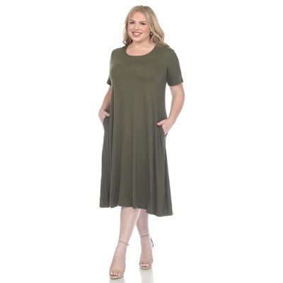 White Mark Plus Size Short Sleeve Midi Dress - Olive, 1x : Target