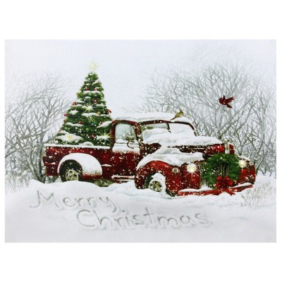 Northlight LED Lighted Fiber Optic Truck and Tree Christmas Canvas Wall Art 12" x 15.75"