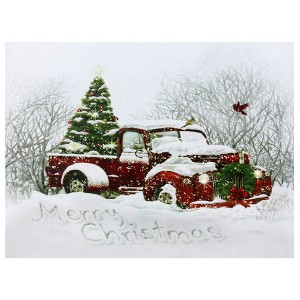 Northlight LED Lighted Fiber Optic Truck and Tree Christmas Canvas Wall Art 11.75" x 15.75" - 1 of 4