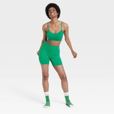 Image of Women's Seamless Ribbed Bike Shorts - Colsie™ Green M
