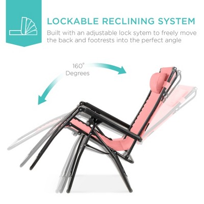 Pink Steel Zero Gravity Outdoor Lounge Chair with Canopy Shade