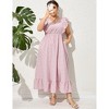 Women's Plus Size Summer Dress with Pocket Ruffle Cap Sleeveless V Neck Side Split Long Beach Maxi Dress - 2 of 4