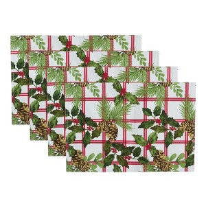 Pinecone Plaid Holiday Fabric Placemats, Set of 4 - Multicolor - 13x19 - Elrene Home Fashions - 1 of 3