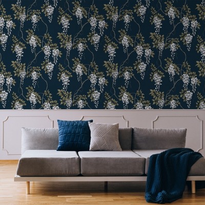 Navy Floral Wisteria Removable Wallpaper Roll
