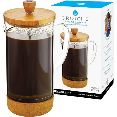 GROSCHE MELBOURNE Eco Friendly French Press Coffee Maker with Bamboo Cork, 34 fl oz. Capacity