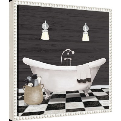 Modern Bathroom I White Canvas Wall Art with Beaded Frame