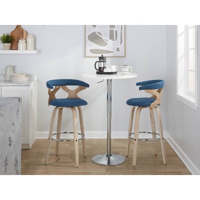 Gardenia Blue Swivel Barstools with Wood and Metal Frame, Set of 2