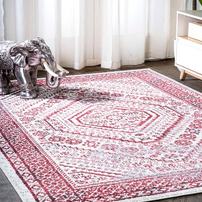 Handmade Red and Ivory Synthetic Medallion Area Rug, 3' x 5'