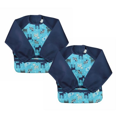 Image of Green Sprouts Snap & Go Easy-wear Long Sleeve Bib (2 pack)-Aqua Dogs & Aqua Dogs-12-24mo