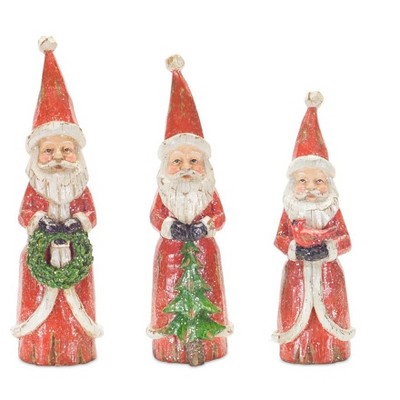 Distressed Wood Design Santa Figruine (Set of 3)