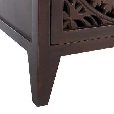 Thea Brown Carved Wood 1-Door Nightstand