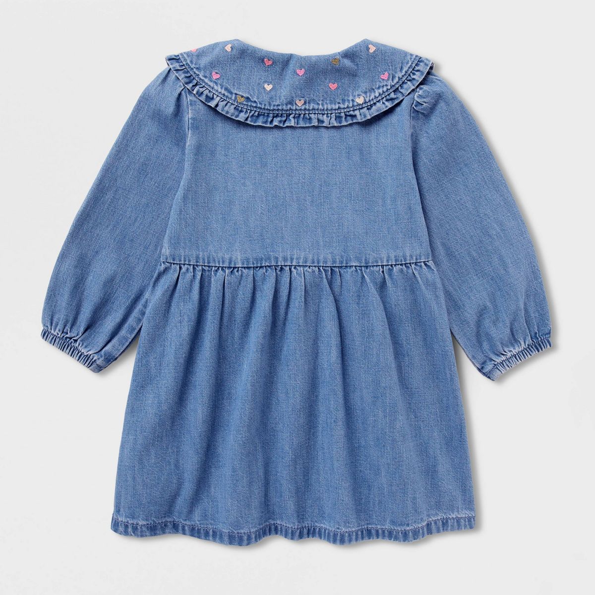 Baby and Toddler Girls' Long Sleeve Heart Collar Denim Dress - Cat & Jack™ Medium Wash - thumbnail 3