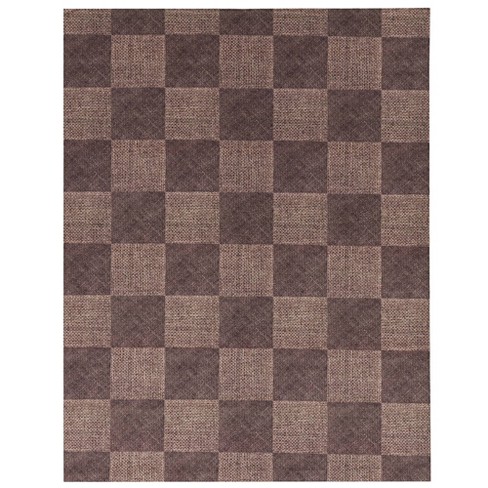 6' x 8' Gingham Outdoor Rug Black/Taupe - Foss Floors