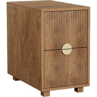 Lantine Nightstand with 2 Drawers, Modern Night Stand Bed Side Tables, Narrow Slim End Table for Bedroom, Living Room, Brown