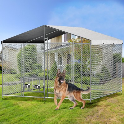 10 x10 x7 Outside Dog Kennel with Roof Heavy Duty Outdoor Dog Kennel with 2 Rotating Bowls and Updated Secure Lock