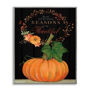 Stupell Industries Reasons To Be Thankful Pumpkin Fall Autumn Seasonal Design Black Framed Giclee Art - 1 of 4