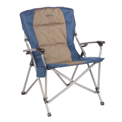 Kamp-Rite KAMPCC153 Soft Padded Hard Arm Outdoor Camping Folding Chair with Cupholder, Blue & Tan