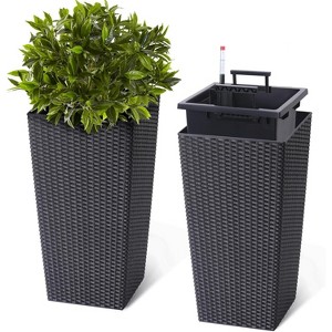 Tall Planter Set of 2, Large Outdoor & Indoor Flower Pots with Drainage Holes,Water Level Monitor,Inner Bucket,Trays & Wheels,Self-Watering Planters - 1 of 4
