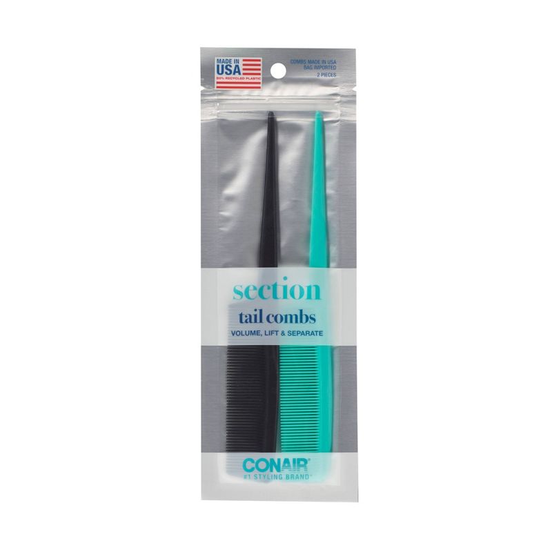 Conair Volume, Lift, and Separate Fine-Tooth Tail Combs - Black/Teal - 2pk, 1 of 7