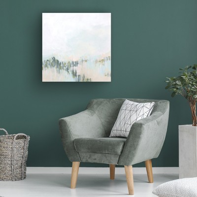 Pastel Abstract Landscape Canvas Art in White and Green