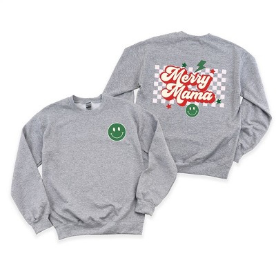 Simply Sage Market Women's Graphic Sweatshirt Merry Mama Checkered Front and Back