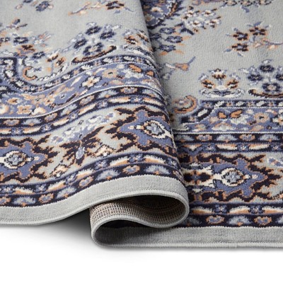 Silver and Blue 8' x 10' Synthetic Traditional Area Rug