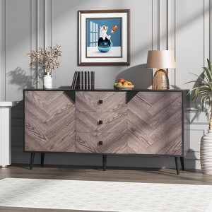 55.1 Inch Freestanding Storage Cabinet with Drawers and Doors, Wood Finish Buffet for Dining Room, Entryway - 1 of 4