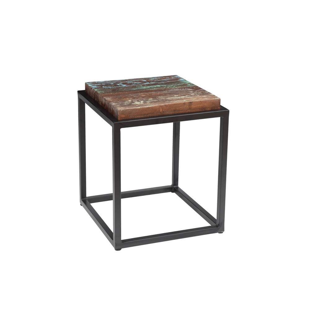 Photos - Coffee Table Asam Solid Reclaimed Wood Top End Table Brown - Timbergirl: Rustic Square Side Table, No Assembly Required