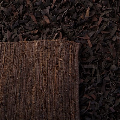 Dark Brown Hand-Knotted Leather Shag Area Rug
