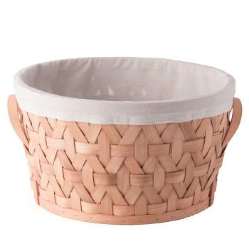 Vintiquewise Wooden Round Display Basket Bins, Lined with White Fabric, Food Gift Basket