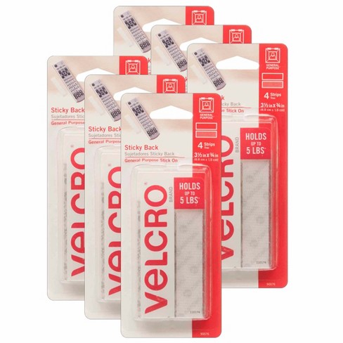 VELCRO® Sticky Back™ Strips, 3/4 x 3-1/2, White, 4 Per Pack, 6 Packs