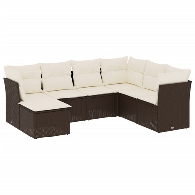 vidaXL 7 Piece Patio Sofa Set with Cushions - Brown and Cream With Table