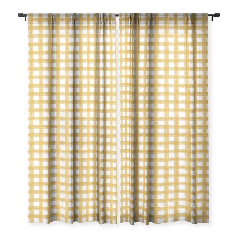 Little Arrow Design Co watercolor plaid gold Single Panel Sheer Window Curtain - Deny Designs, 3 of 7