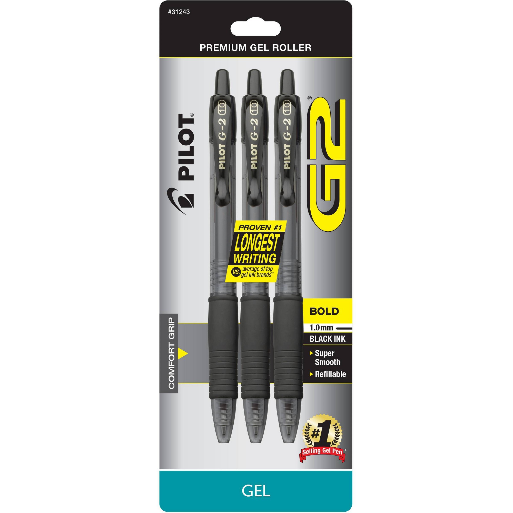 Pilot G2 3ct Black Bold tip Gel Ink Pen