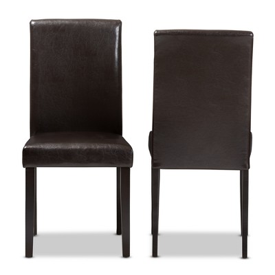 Set of 2 High-Back Brown Faux Leather Upholstered Parsons Dining Chairs