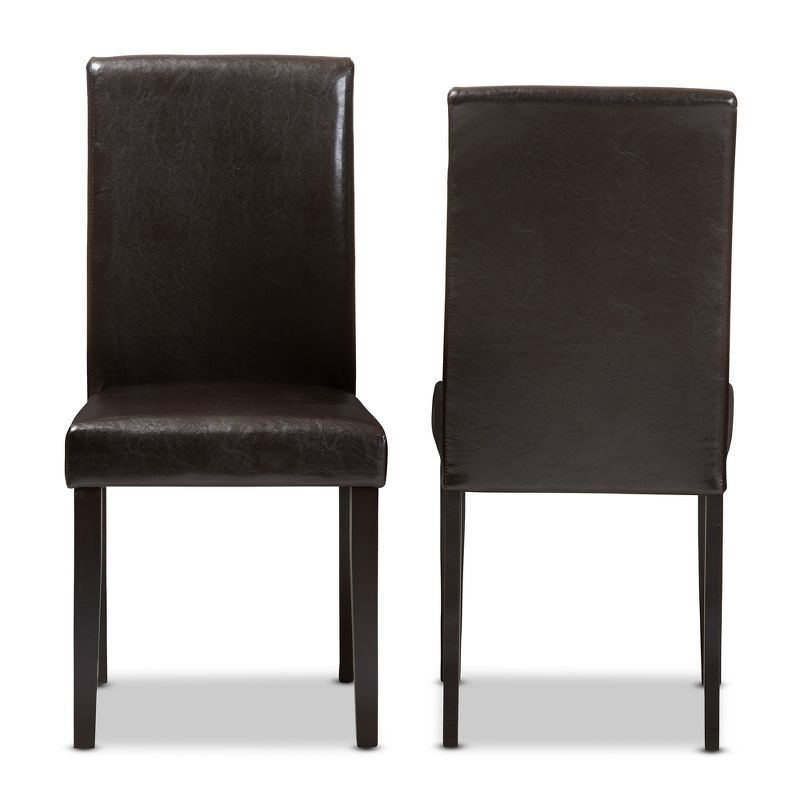 Set of 2 Mia Modern And Contemporary Faux Leather Upholstered Dining Chairs Dark Brown - Baxton Studio: Solid Wood Frame, High-Back, Shaker Legs, 3 of 8