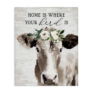 Stupell Industries Home's Where Your Herd Is Boho Floral Cow Canvas Art, 16" x 20" - 1 of 4