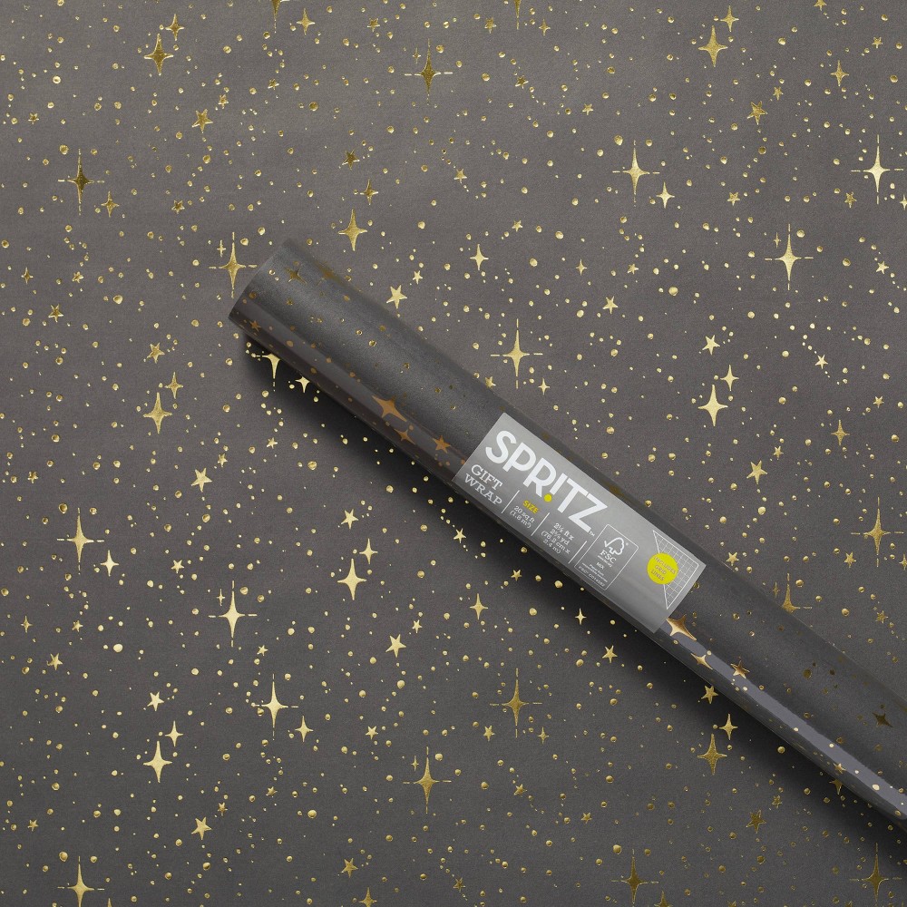 Foil Dotted Wrapping Paper Dark Gray - Spritz™: Gift Wrap for Graduation & Christmas, Star Pattern, 94.5" x 30"