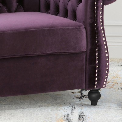 Blackberry Velvet Chesterfield Club Chair with Nailhead Accents