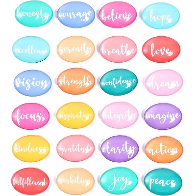 Paper Junkie 24-Piece Oval Shaped Crystal Glass Magnets with Motivational Words for Fridge & Whiteboard