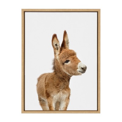 Natural Framed Canvas Print of Burro for Kids' Nursery
