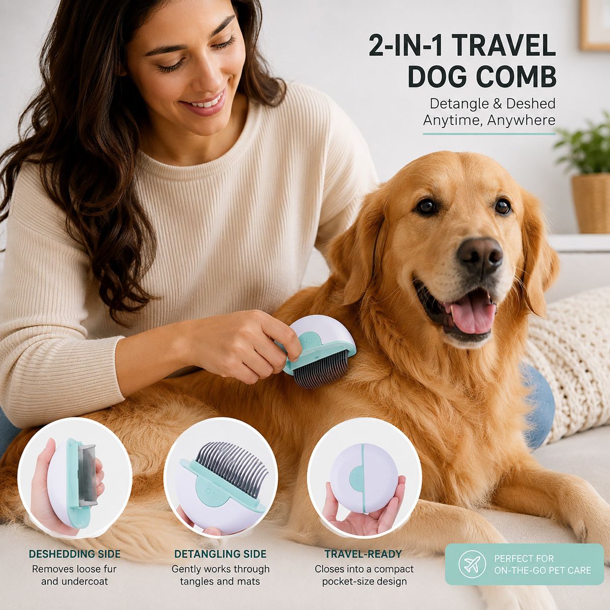 Pet Life LYNX 2-in-1 Travel Connecting Grooming Pet Comb and Deshedder, LG, Brown - thumbnail 10