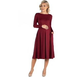 Maternity Midi Length Fit N Flare Pocket Dress - 24seven Comfort Apparel™ - 1 of 4