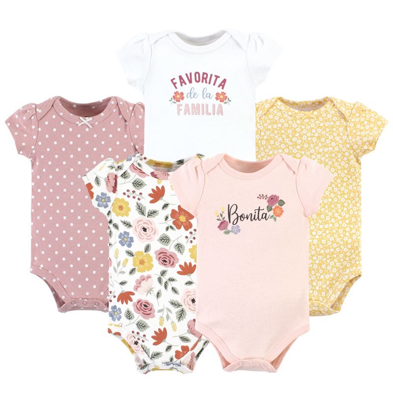 Hudson Baby Infant Girl Cotton Bodysuits, Bonita 5 Pack, 1 of 8