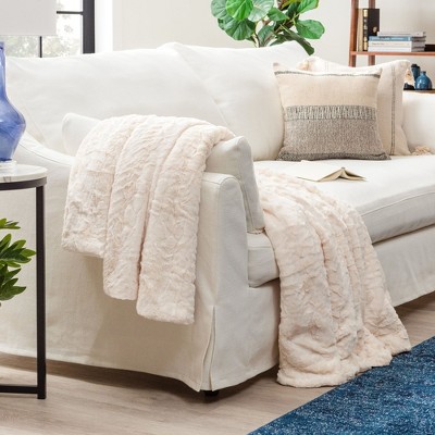 Ivory Faux Fur and Sherpa Reversible Throw Blanket 50" x 65"