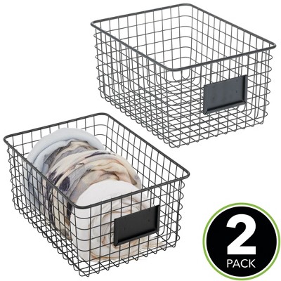 Metal Pantry Basket with Label Plate - Set of 2 - Matte Black