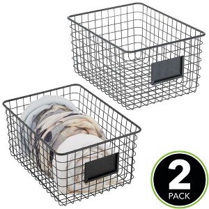 Metal Pantry Basket with Label Plate - Set of 2 - Matte Black - 1 of 4